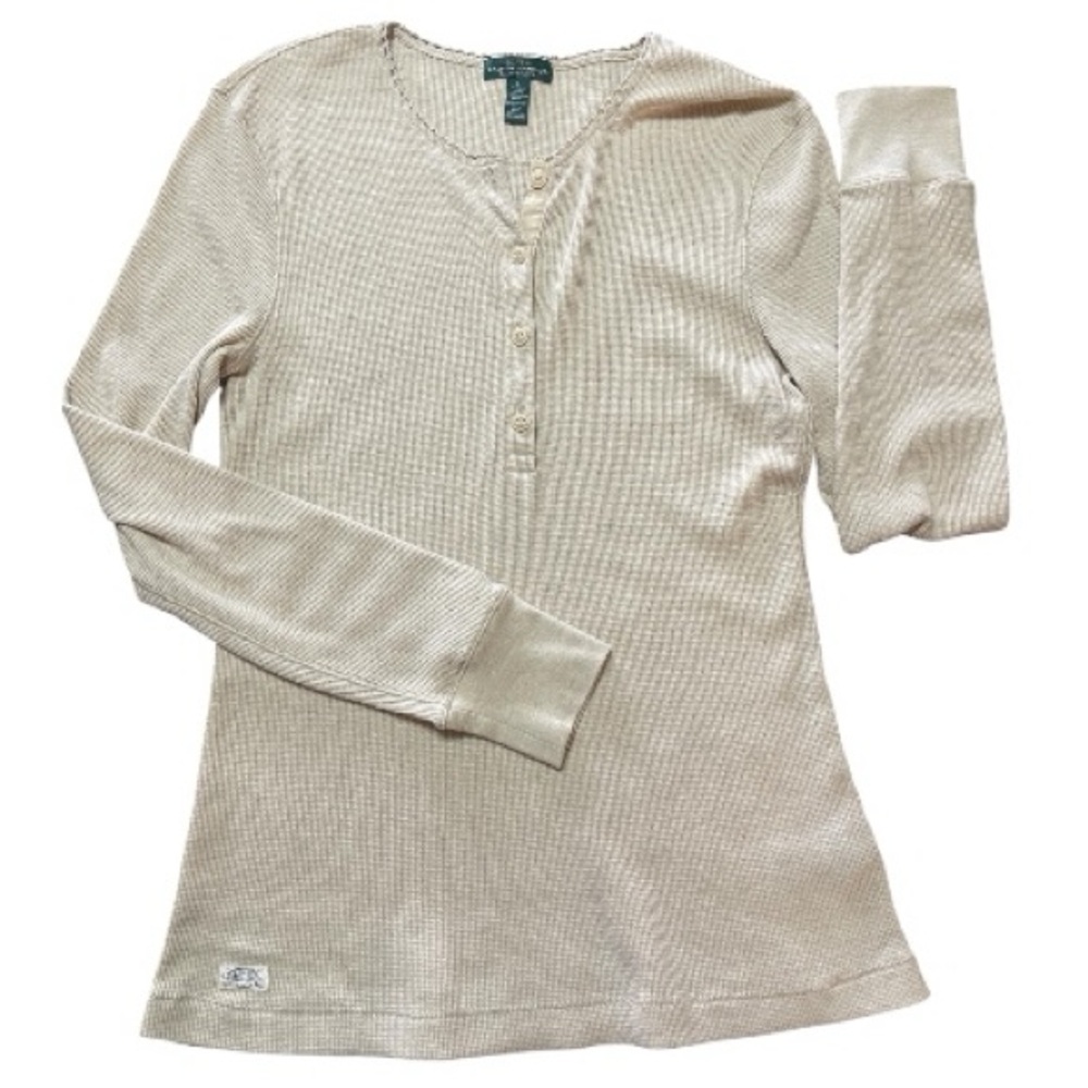 LRL LAUREN JEANS CO. Ralph Lauren Beige Long Sleeve Henley Top size: L